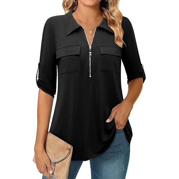 Zip-Front Knit-Back Top New Pale Blush PM at Amazon Women's