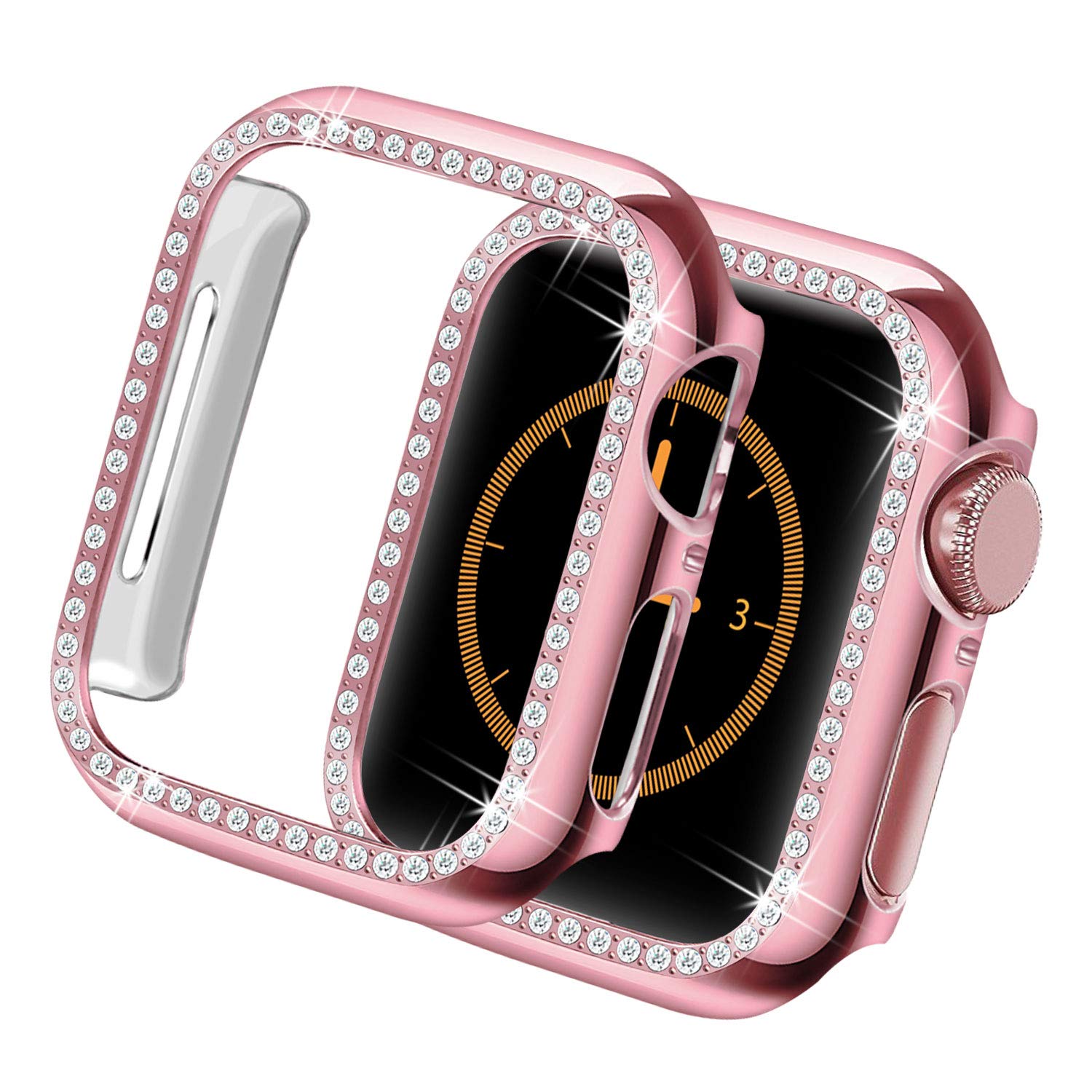Yolovie Compatible for Apple Watch Case 42mm iWatch Cover with Bling Crystal Diamonds Shiny Rhinestone Bumper, PC Hard Protective Frame Series 3/2/1 Women Girl (Pink-Diamond, 42mm)