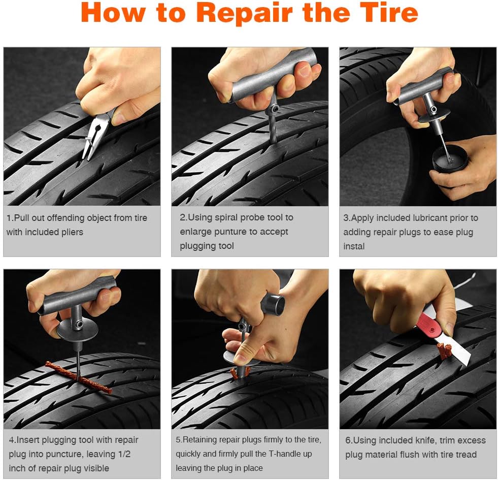 AUTOWN Tire Repair Kit, 75 Pcs Tire Plug Kit Universal Tire Repair Tools, Heavy Duty Flat Tire Puncture Repair Kit for Car, Motorcycle, Truck, ATV, Tractor, RV, SUV, Jeep, Trailer, Lawn Mower: Automotive