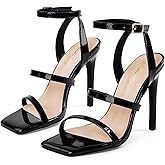 Elisabet Tang Elegant Black High Heeled Sandals for Women – Adjustable Straps, Square Toe, Stiletto Pumps for Party, Evening, and Formal Occasions