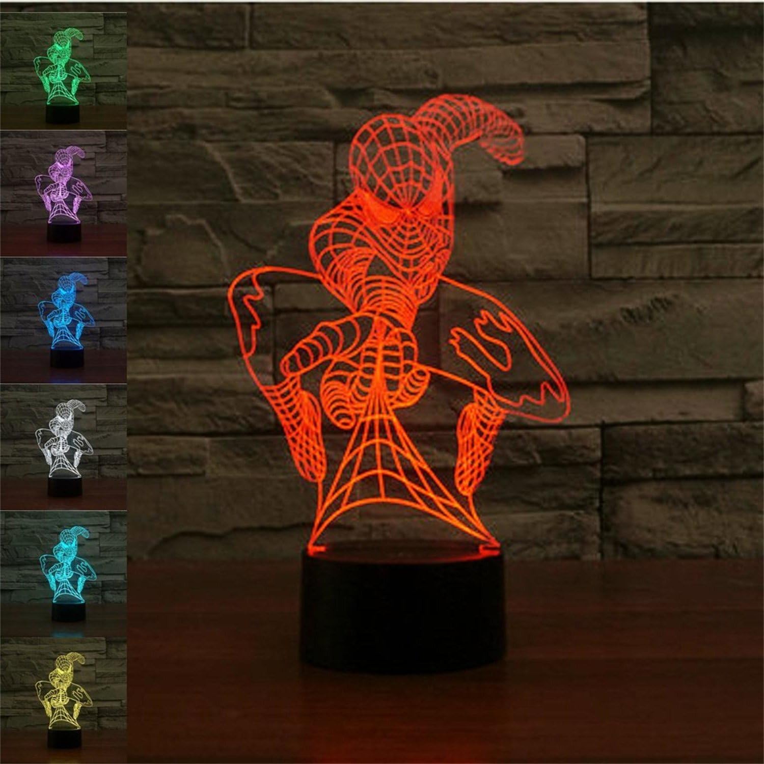 SUPERNIUDB Spider Hero 3D Night Light Table Desk Optical Illusion Lamps 7 Color Changing Lights
