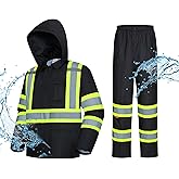 ProtectX High Visibility Waterproof Rain Gear for Men and Women, Hi Vis Reflective Safety Rain Jacket and Pant Suits Workwear