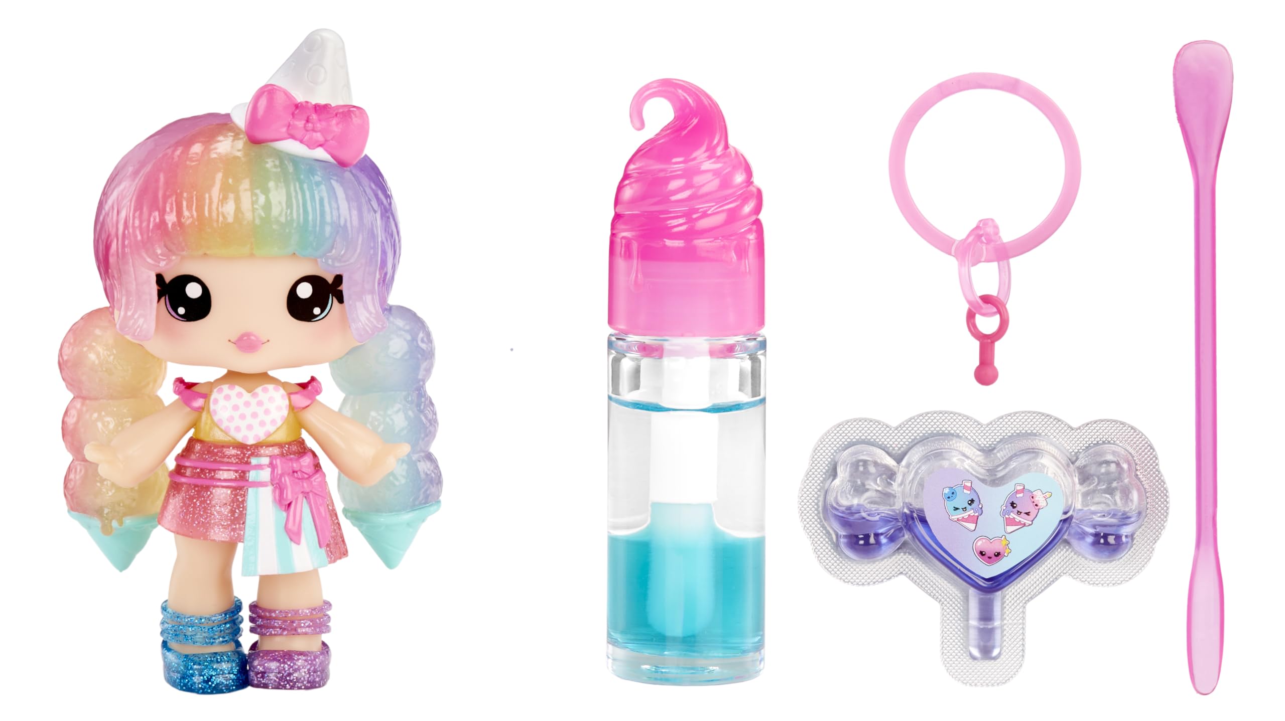 Yummiland Lip Gloss Doll: Mystery Color Change - Stephie Snowcone - Includes 1 Doll, DIY Lip Gloss + Removable Keychain, Cosmetic Play, Collectible, Suitable for Children Ages 4+