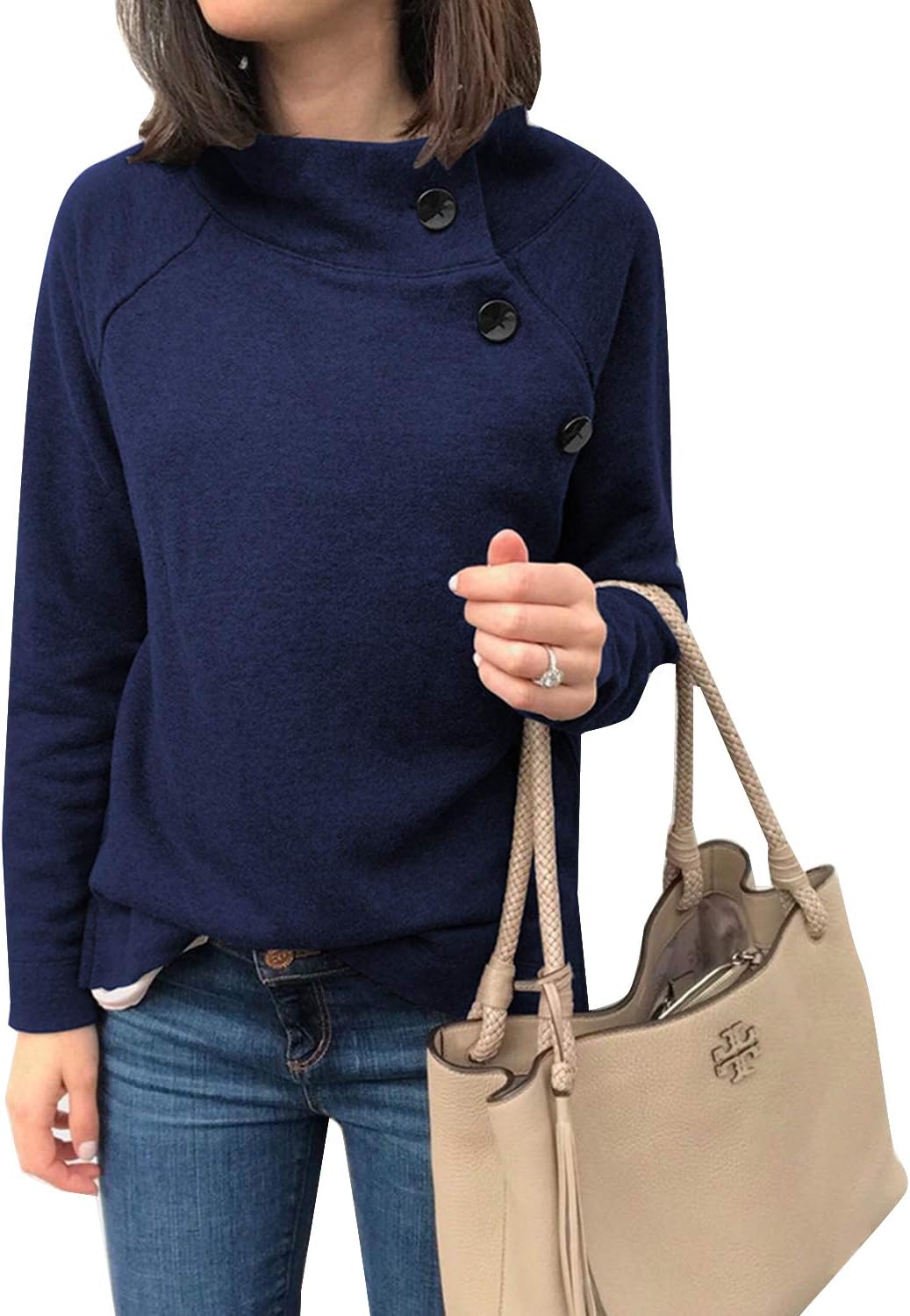 Aliling Womens Casual Long Sleeve Camouflage Leopard Zip Up Pullover Button Down Round Neck Sweatshirt Tops