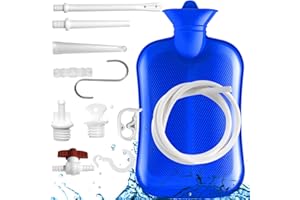 HUOBAOPAO 2 L Enema Bag with Switch，Hot-Water Bottle，5.0 ft. Long Silicone Hose ,3 Multi-Size Reusable Tips, Controlable Water Flow Valve- Coffee, Shower, Douche & Home Adult Enema Kit（Blue）