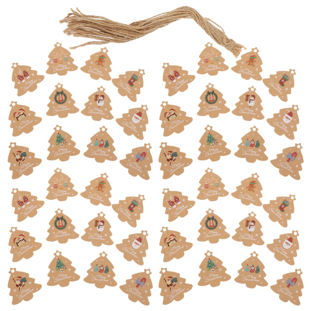 FRCOLOR Tags Hang Christmas Kraft Paper Gift Tags with Ribbon Mini Merry Christmas Tree Snowman Decor for Xmas Party