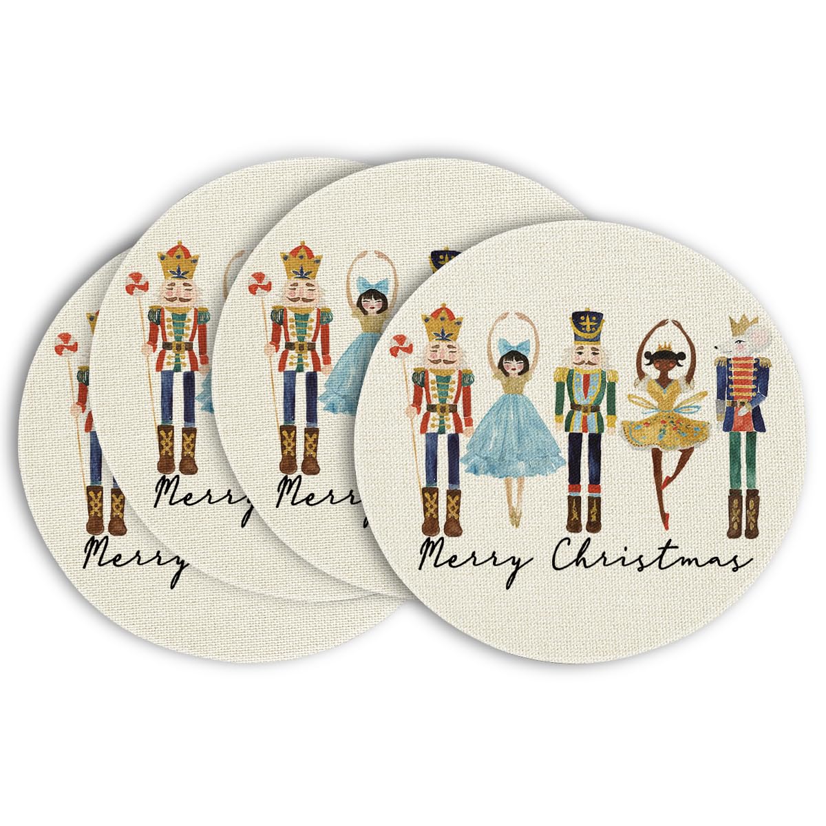 Artoid Mode Nutcracker Merry Christmas Placemats Set of 4, Round 37cm Seasonal Winter Merry Xmas Holiday Vintage Washable Table Mats