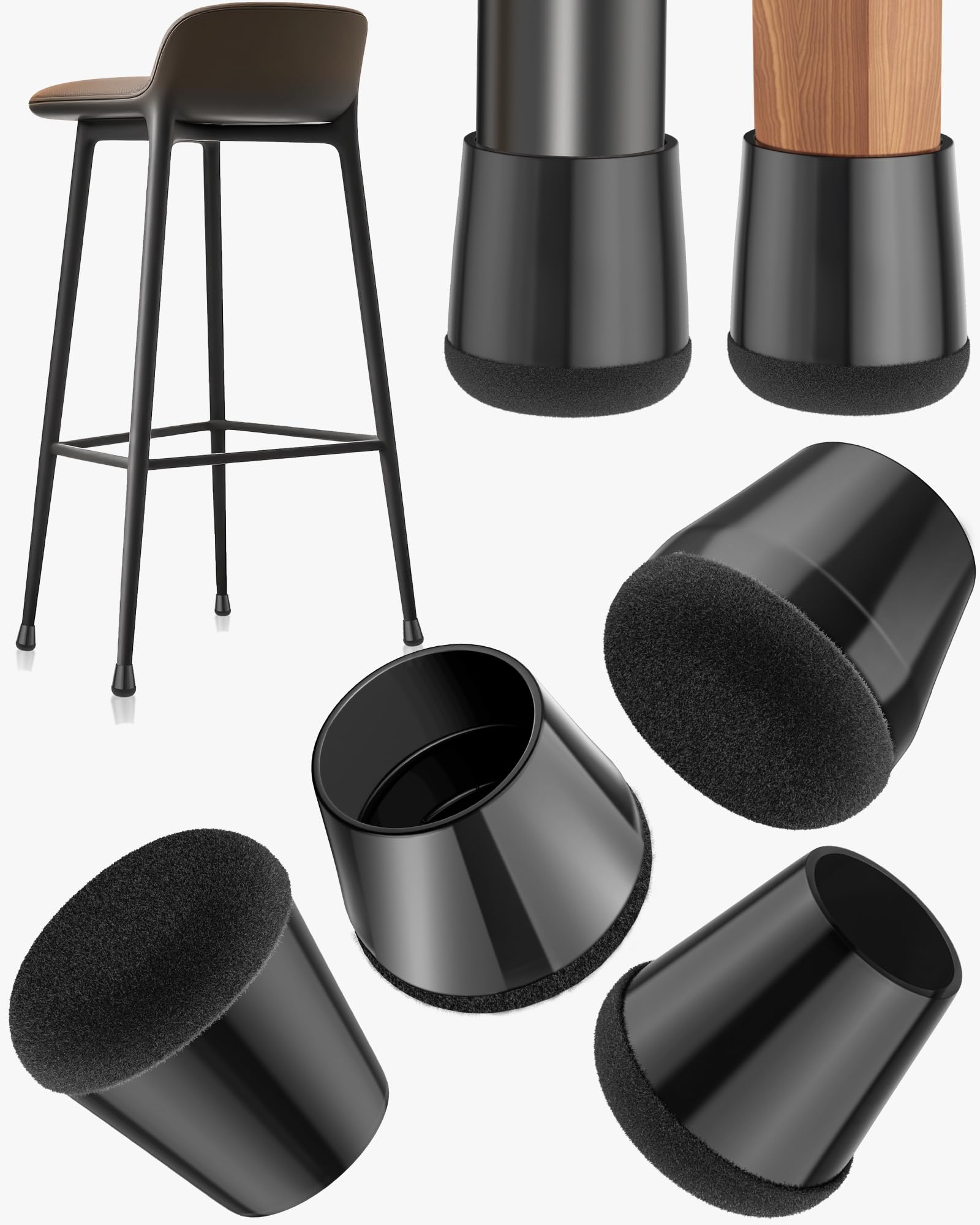 Photo 1 of 24-Pack Silicone Chair Leg Floor Protectors for Hardwood Floors -Felt Furniture Pads, Rubber Chair Leg Covers/Caps - Noise Reducing & Scratch-Proof - Round Small (Fits 14/16"-15/16" / 21-25mm), Black