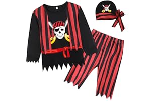 Xuomuen Toddler Boys Halloween Pirate Costume Outfit with Hat, Kids Buccaneer Captain Costume Clothes with Headpiece