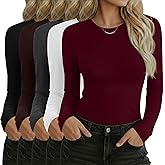 Sweetyweee 5 Pack Women's Long Sleeve Shirts Slim Fit Crew Neck Basic Tops Multipack Casual Layering Tee Undershirts