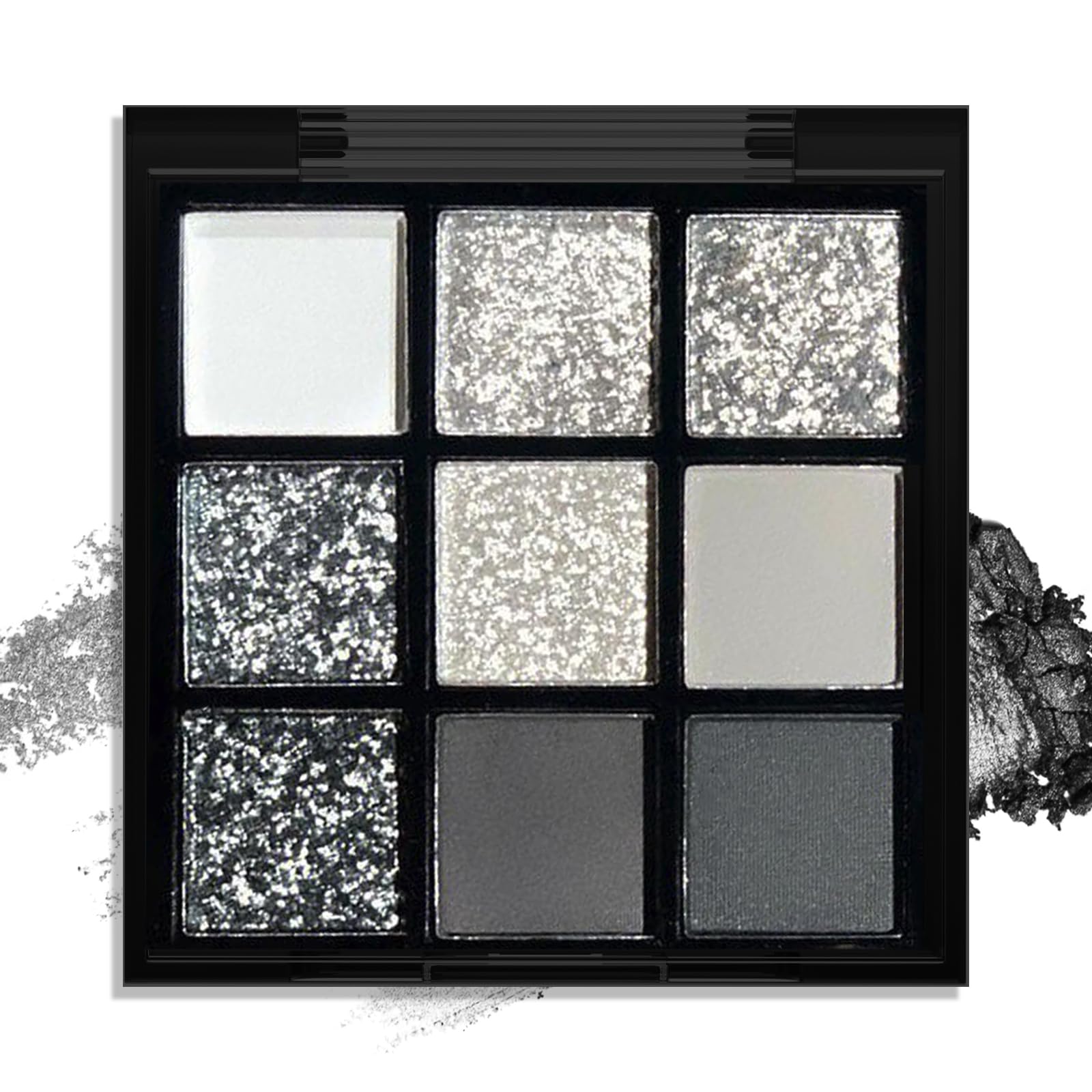 Black Eyeshadow Palette, Smokey Glitter Silver Gothic Eye Shadow Make Up Palettes White Grey Matte Cold Toned Long Lasting Waterproof Eye Shadows Pallets for Women Girls Halloween Goth Christmas Gifts
