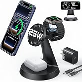 Meifigno 25W Fast 3 in 1 Charging Station for iPhone Duo/18 Pro Max | 25W Magnetic Charger for iPhone 16-18 Series, Compatible with MagSafe, with 45W Adapter, Charger Stand for iWatch &amp; Airpods