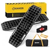 BUNKER INDUST Off-road Traction Boards with Jack Base,Pair Recovery Track 4X4 Jeep Truck Emergency Tire Traction Mat with Bag -Sand, Mud, Snow Tracks Black Traction Pad (Gen 7th)