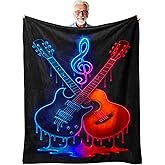 Neon Guitar Drip Gift Music Blanket, Rock & Roll Decor Throw for Couch/Bed, Dorm Accent, 50'' x 60'', Guitar Blanket, Gift for Music Lovers for Birthday Christmas Mother's Day