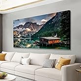 Lake Water Natural Scenery Pictures Canvas Wall Art For Living Room Bedroom Wall Decor,Mountain Wall Art Print Paitnings for Home Decor,Morden Artwork Forest Canvas Art,Ready to Hang-20x40Inches