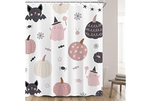 oolygoo Cute Halloween Shower Curtain 60"X72" Ghost Pumpkin Spooky Funny Girls Shower Curtain Set for Bathroom Kids Cartoon Lovely Waterproof Bathtub Curtain Decor Bat Bathroom Curtain with 12 Hooks
