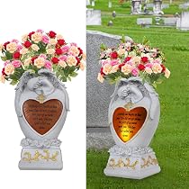 Amazon.com: Angel Garden Statue Outdoor Decor, Cemetery Vase with ...