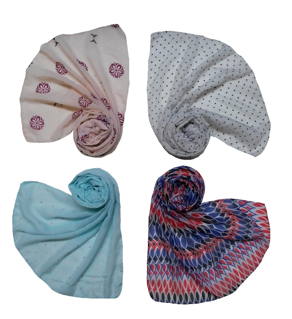 letz dezine &trade; printed poly cotton set of four mullticoloured stoles; scarf and stoles for women
