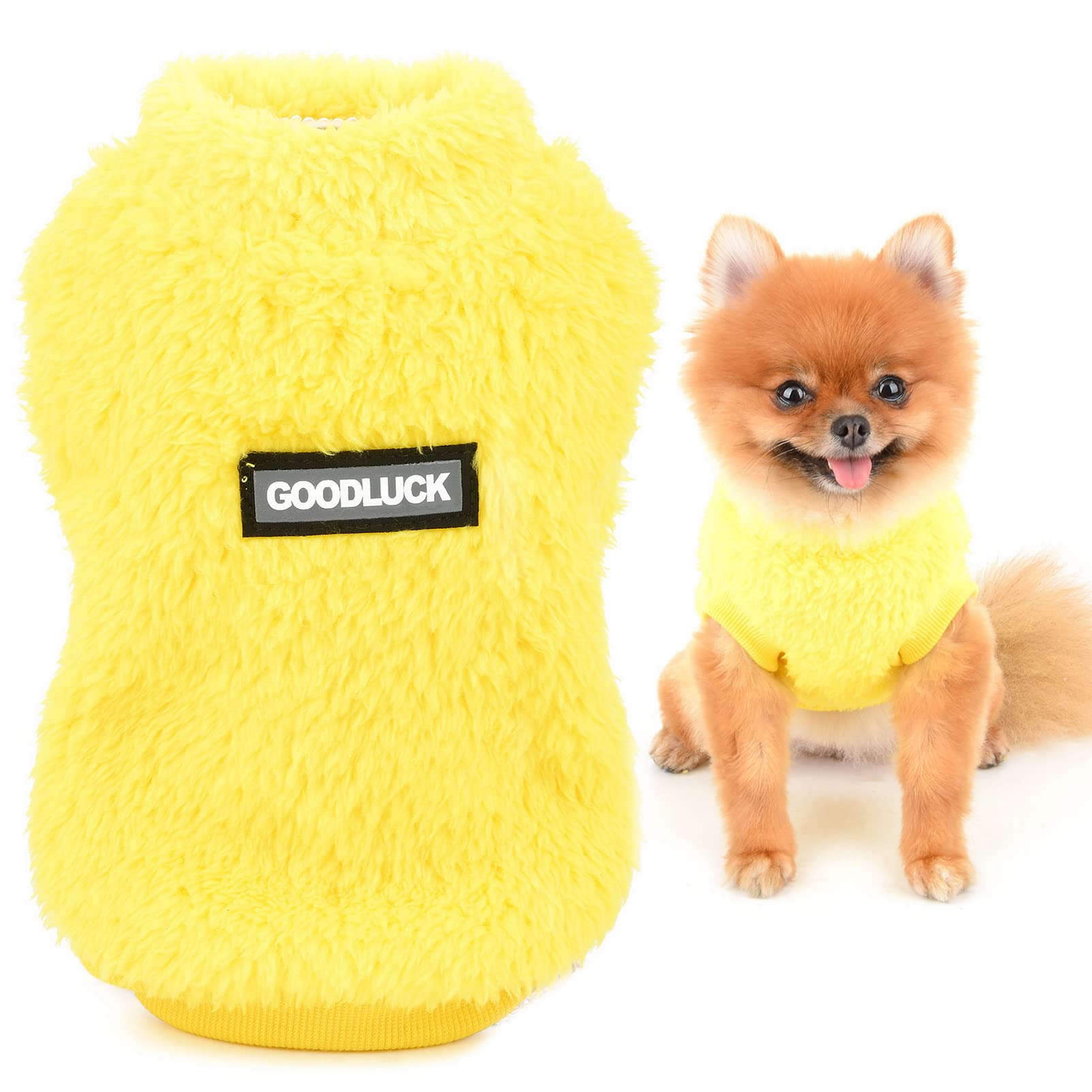 SMALLLEE_LUCKY_STORE Pet Sherpa Fleece Jumper Sweater Vest Turtleneck Pullover Soft Sweatshirt for Small Dog Cat Puppy Boy Girl Yorkie Chihuahua Warm Fall Winter Clothes,Yellow,L