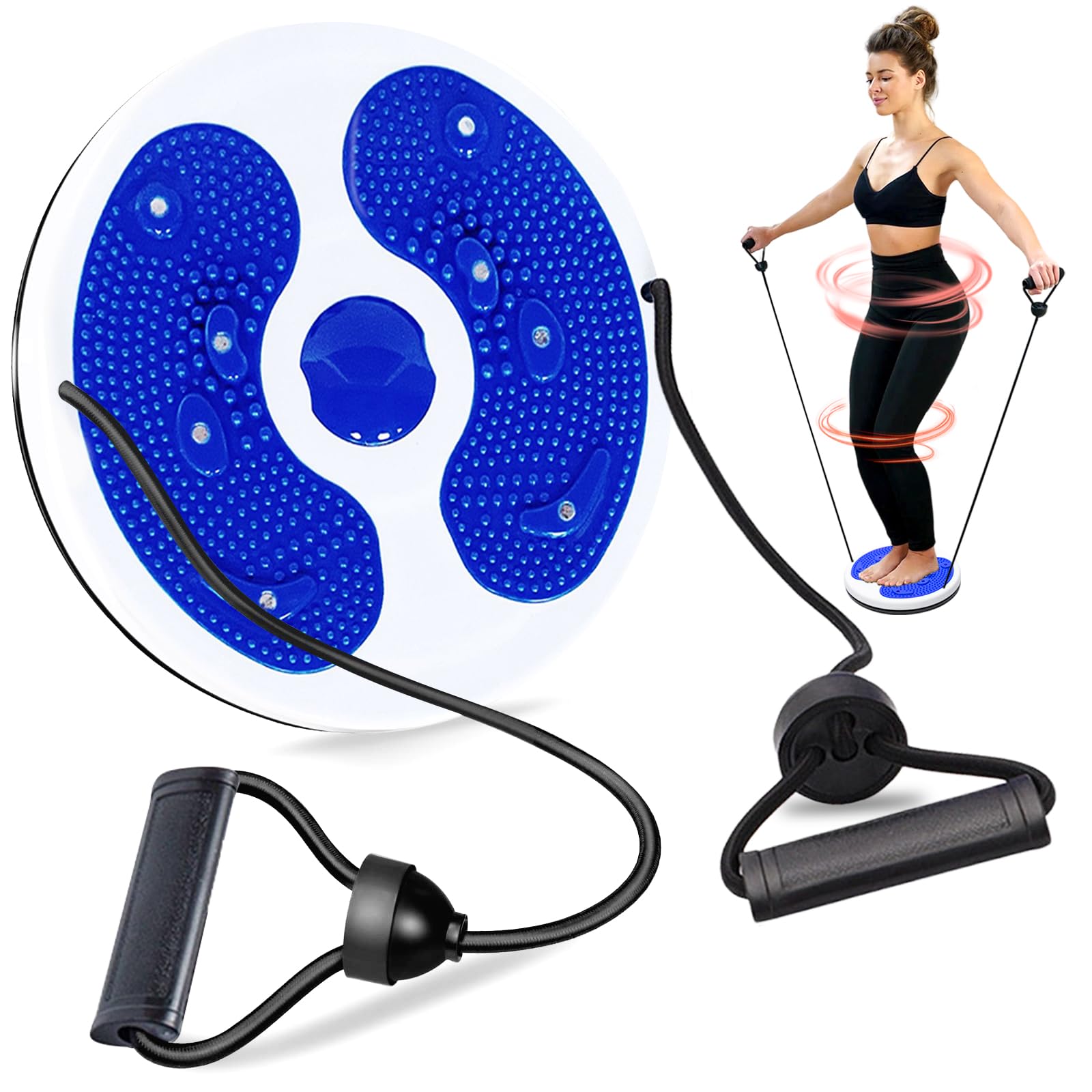 Waist Twist Disc Board with Drawstring - Twist Waist Exercise for Home Gym with Massage Foot Sole (Blue)