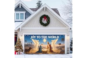 HOMETITUTE Christmas Garage Door Banner 13x6ft Joy to the World Nativity Scene Backdrop Banners for Outside Indoor Christmas Door Cover Garage Wall Covering for Party Garage Decorations