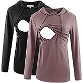 Bhome Nursing Shirt Long Sleeves Hoodie Breastfeeding Top Sweatshirt