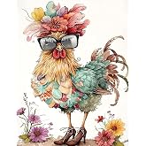 Chicken and Flowers Stamped Cross Stitch Kits for Beginners Adults - Counted Cross Stitch Kits Needlepoint Cross-Stitch Patterns Dimensions Needlecrafts Embroidery Kits Arts and Crafts