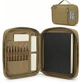 Cong He Tactical Bible Cover for Men, Large Bible Case with Shoulder Strap &amp; US Flag Patch, Water Resistant Bible Carrier Bag with Handle, Multi Pockets for Church Study &amp; Travel（Brown）