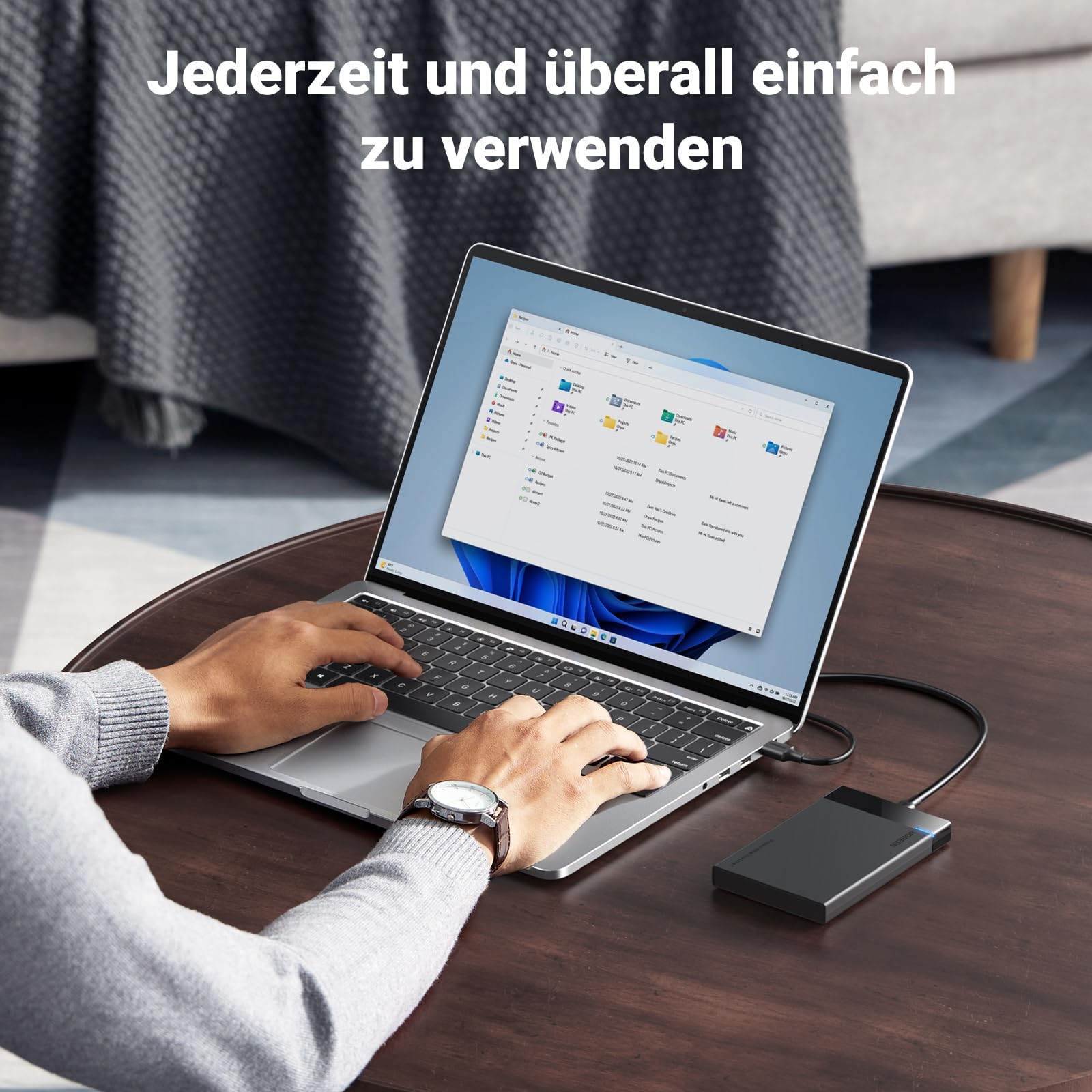 UGREEN Festplattengehäuse 2,5 Zoll Externes Gehäuse für 2.5 Zoll SSD und HDD, UASP unterstützt, werkzeugfreie Montage, USB C 3.2 Gen 2 auf SATA III bis zu 6 Gbps SATA Gehäuse mit USB C 3.1 Kabel 6