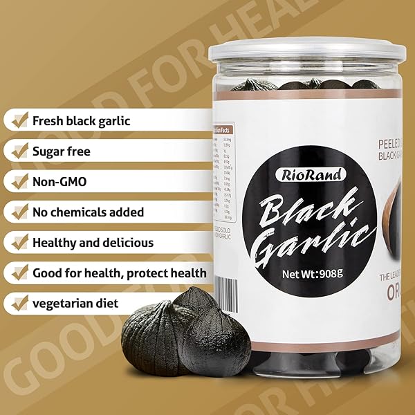 RIORAND BLACK GARLIC 908G / 2 POUNDS WHOLE PEELED BLACK GARLIC AGED FOR FULL 90 DAYS BLACK GARLIC JAR EQUAL TO 4LBS OF WHOLE BLACK GARLIC (908G / 2 POUND)