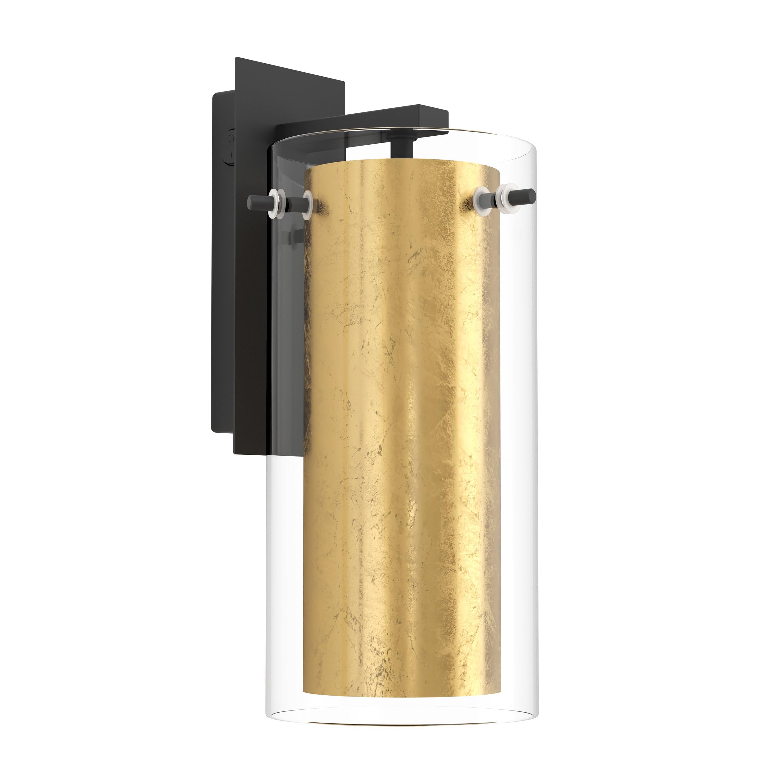 Eglo Wall Lamp Pinto Gold, 1-Light Wall Fixture, Material: Steel, Colour: Black, Glass: Clear, Gold, Socket: E27, Includes Switch