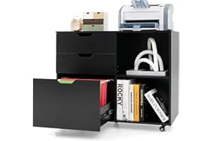 Giantex 3 Drawer File Cabinet, Office Storage Cabinet Fits Files Letter, A4, Legal Size, Rolling Printer Stand with Adjustabl