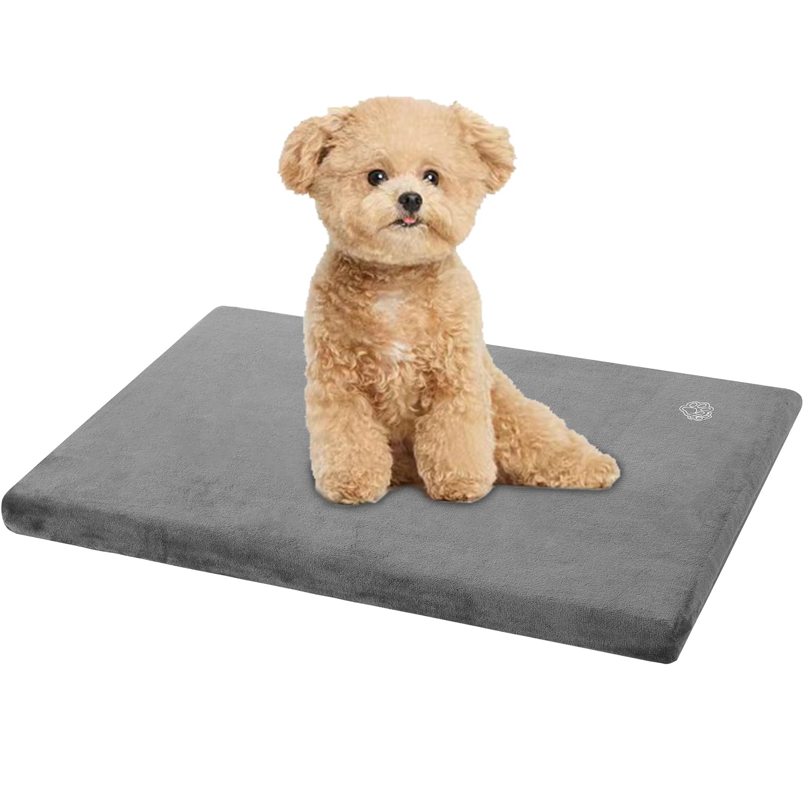 EMPSIGN Dog Bed Small Washable Dog Mat Mattress with Waterproof Liner, Reversible Dog Beds for Dog Crate with Removable Cover, Firm Support Pet Bed, Grey, 61x41x7.5cm