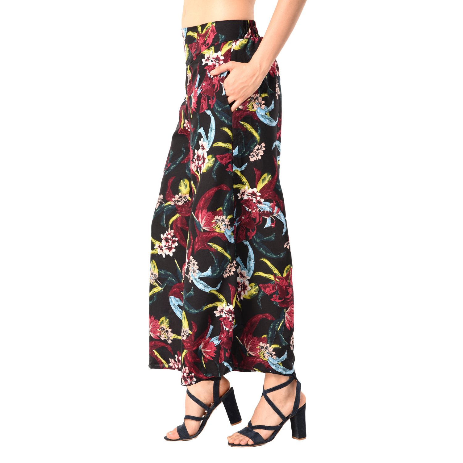 nitikali ladies printed poly crepe palazzo with short style inner lining