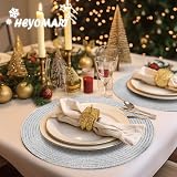 HEYOMART Round Placemats Set of 6 38cm Silver Woven Placemats Christmas view 2