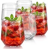 Oojami 40 count Diamond Unbreakable Stemless Plastic Wine Champagne Whiskey Glasses Elegant Durable Disposable Indoor Outdoor Home office wedding bars 12 Ounce (Classic Old Fashioned Clear)