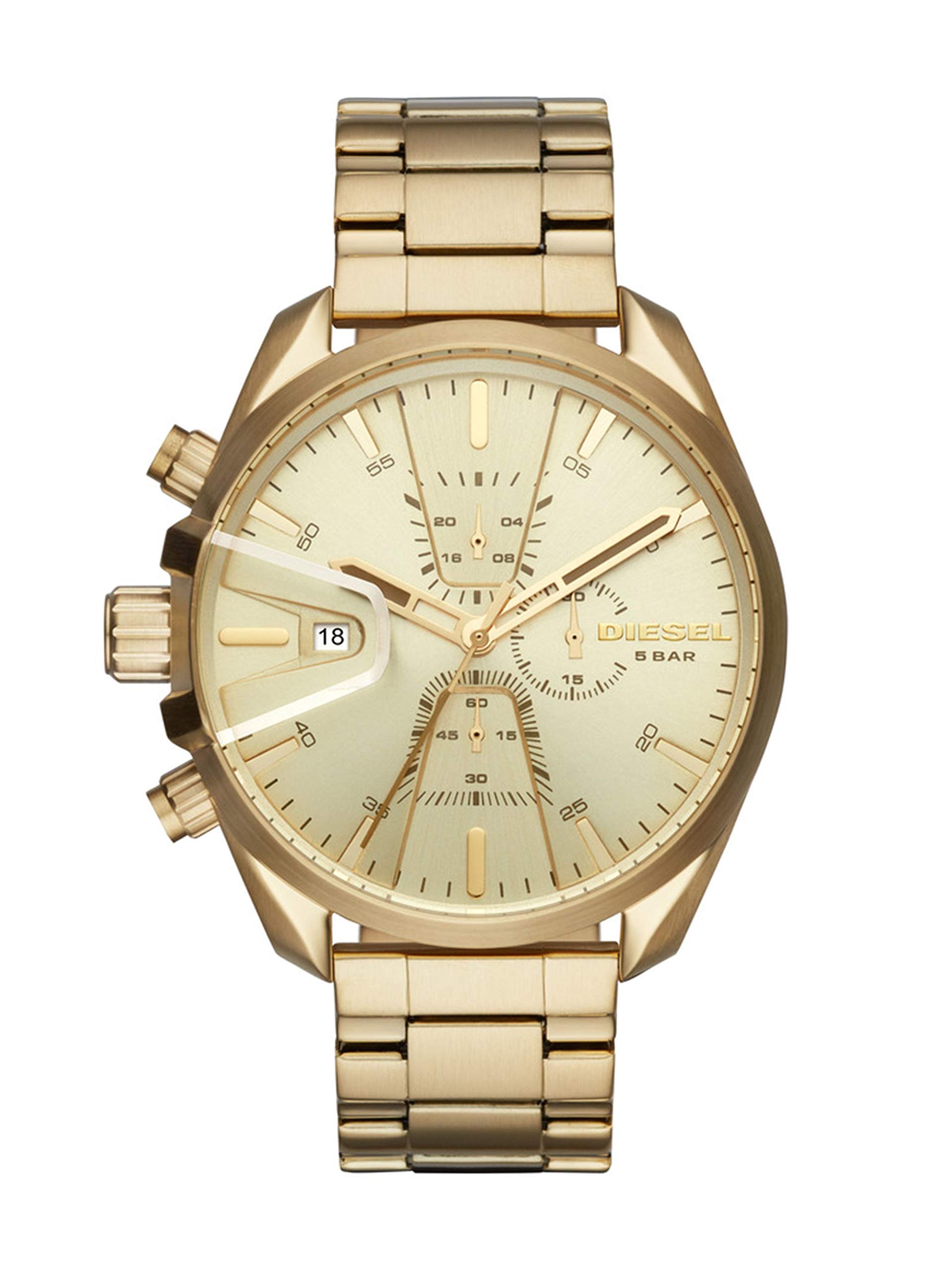 Diesel Watch for Men Ms9 Chrono, Chronograph Movement, 47 mm Gold Stainless Steel Case with a Stainless Steel Strap, DZ4475