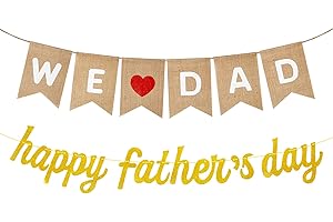 AMANDIR Happy Fathers Day Banner We Love Dad Burlap Banner, Rustic Happy Fathers Day Decorations Party Supplies Favors Gifts from Son Daughter