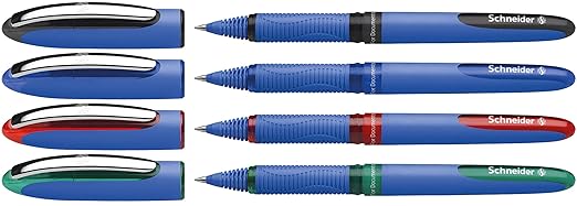 Schneider One Hybrid C 03 Tintenroller (dokumentenecht mit 0,3 mm Strichstärke und Hybrid-Konusspitze) 4er Etui schwarz, blau