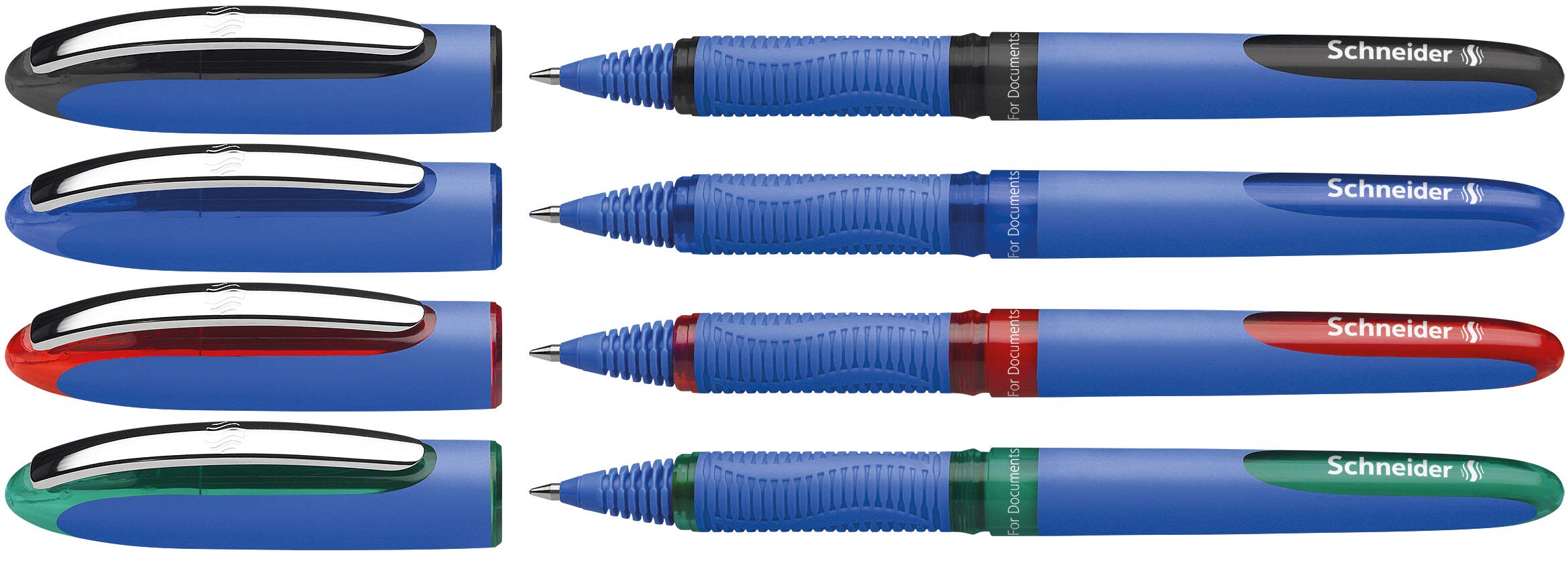 Schneider C Products One Hybrid 03 Rollerball Pen Hybrid conical tip, Assorted Colours, Pack of 4 Case, Blue,Green,Red,Black, 0.3 mm