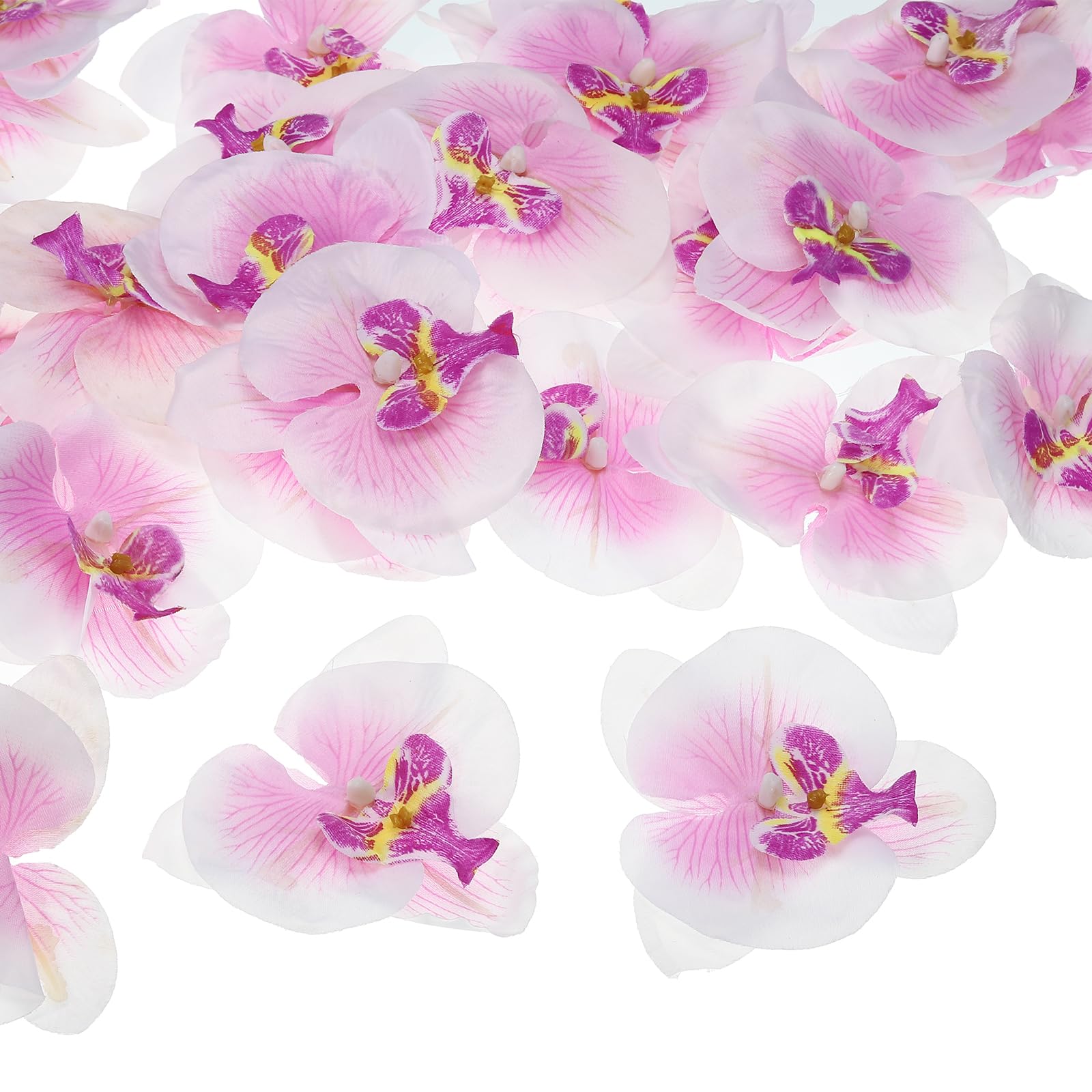 Photo 1 of PATIKIL 3.9" Artificial Orchid Flower Heads, 40 Pack Silk Phalaenopsis Fake Butterfly Orchid Heads for Wedding Floral Bouquet Decor DIY Craft Making, White Purple