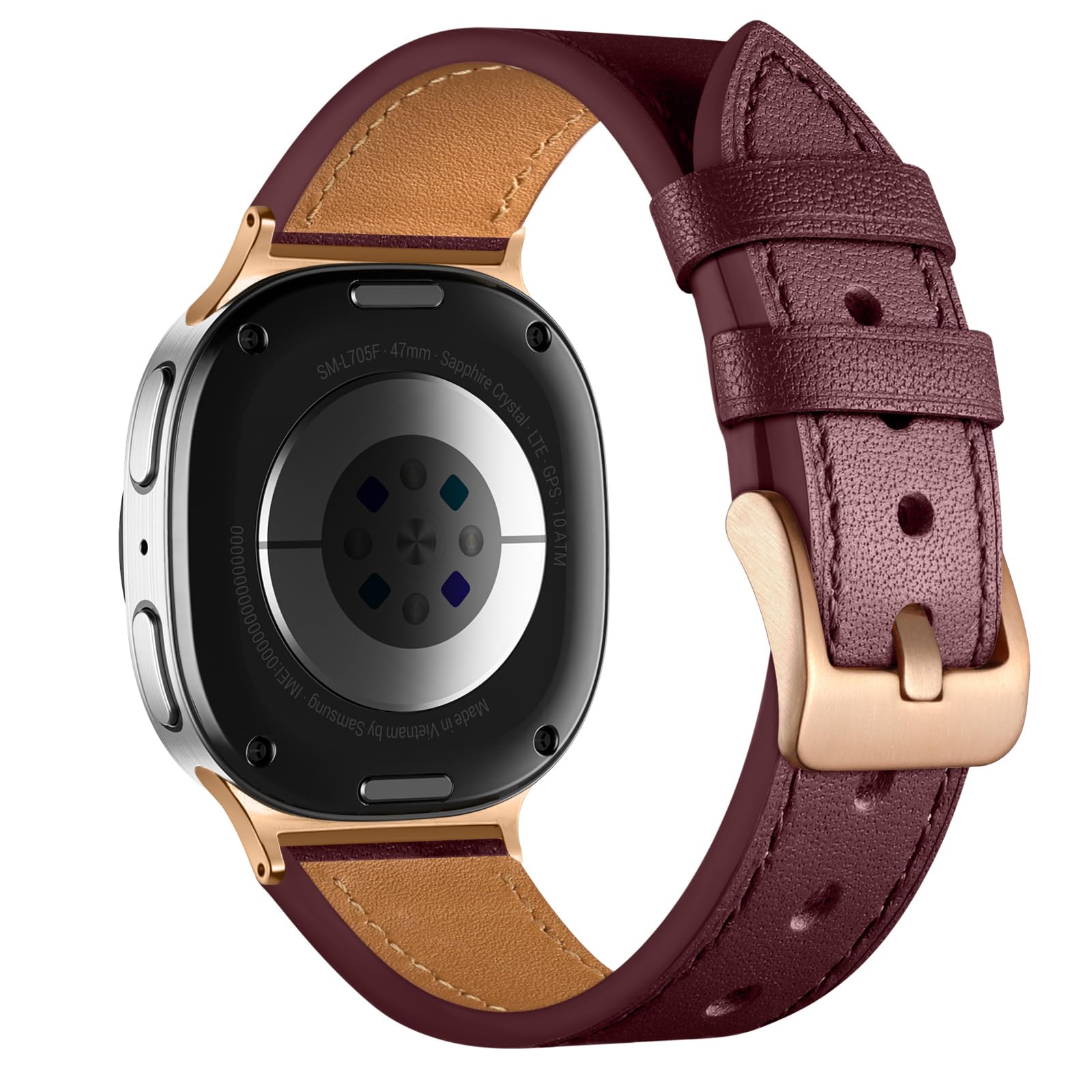 GEAK Leather Band Compatible with Samsung Galaxy Watch 8 40mm 44mm/Watch 8 Classic 46mm, Genuine Leather Adjustable Replacement Strap with Secure Clasp for Samsung Watch 8 Bands Men Women, Wine Red