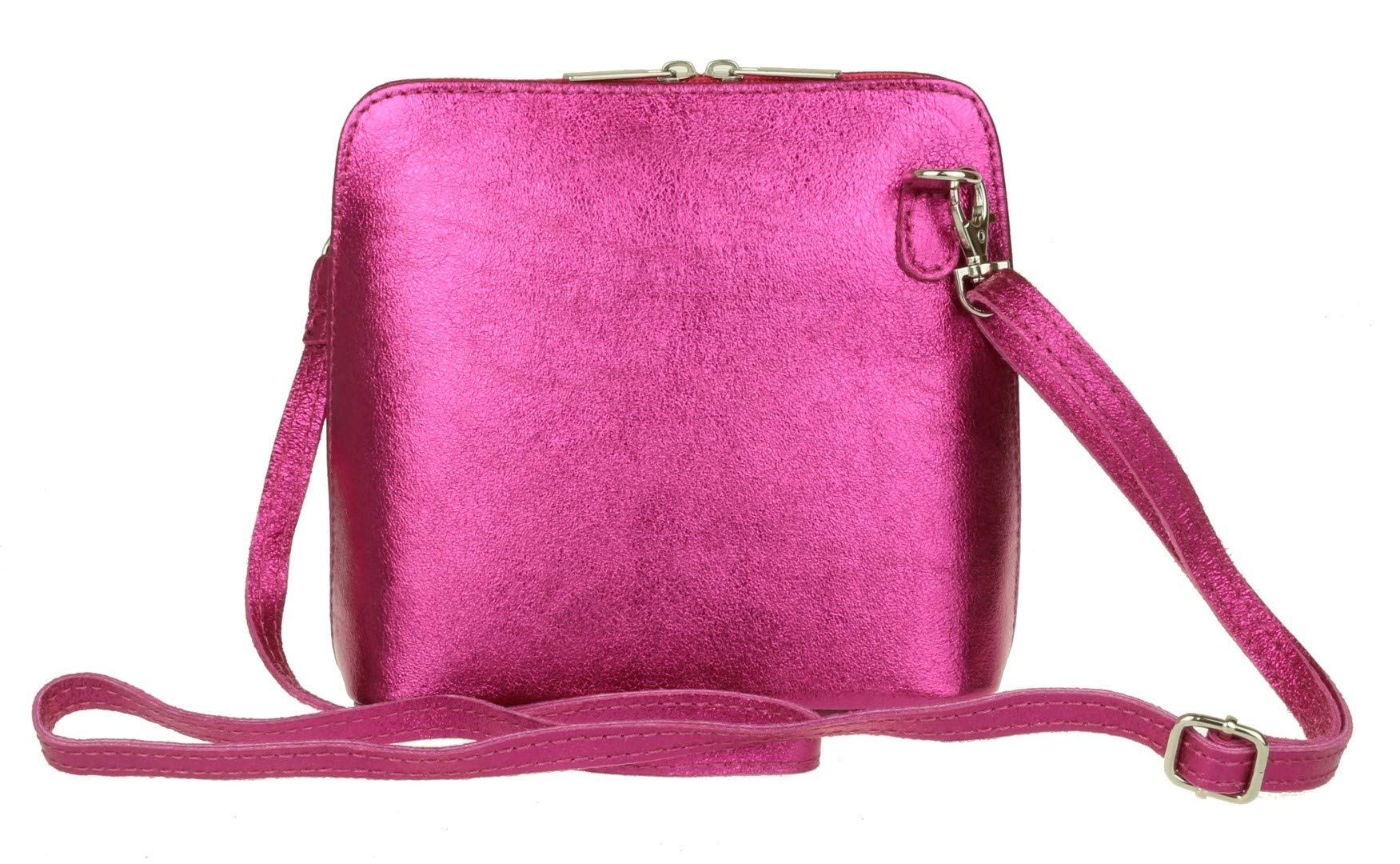Girly Handbags Womens Metallic Genuine Leather Cross Body Shoulder Bag (Fuchsia)