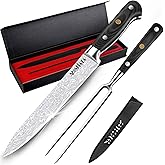 MOSFiATA 8" Carving Knife & 7" Fork Set - Premium Meat Cutting Knife, German High Carbon Stainless Steel EN.4116 BBQ Knives for Slicing Meats, Fruits & Vegetables