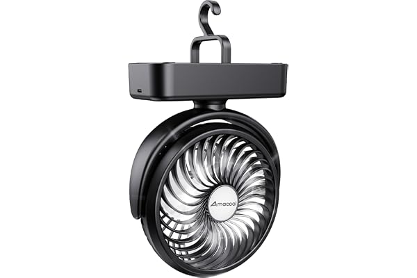 Portable Camping Fan with LED Lantern- 40H Work Time Rechargeable Battery Operated Fan with Hanging Hook for Tent Car RV Hurr