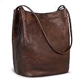 Iswee Leather Shoulder Bags for Women Vintage Tote Bag Ladies Purses and Handbags Soft Everyday Bucket Purse for Work