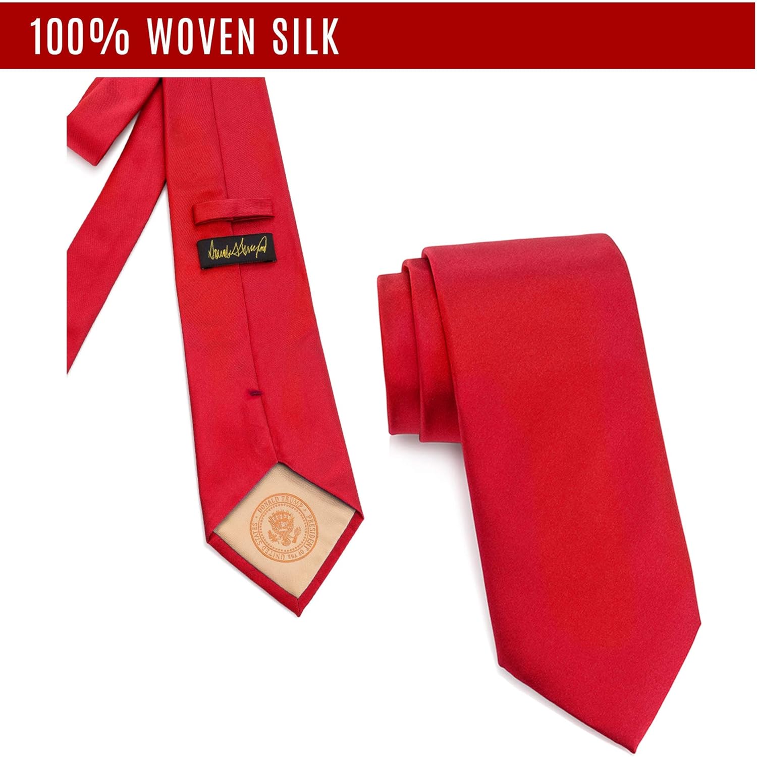 100 Woven Silk Long And Wide Gold Backing With Gold Embroidery Stitching Donald J Trump Signature Neck Ties Neckties