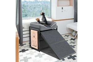 RDCMKL Pet Sofa for Dogs and Cats to Stay Close While You Work or Game with Ramp and Storage Drawers, Bedside Lounge or Dog Window Perch, Sturdy Design, Ideal for Small Pets