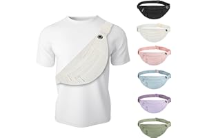 Viqueen Fashion Large Fanny Waist Pack Crossbody Belt Bag for Women and Men,Lightweight Bag with Zipper and Pockets,Water Resistant,Hands Free Phone Carrying,for Running,Sports(Beige)