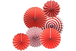 ADLKGG Party Hanging Paper Fans Set, Red Round Pattern Paper Garlands Decoration for Birthday Wedding Graduation Events Accessories, Set of 6